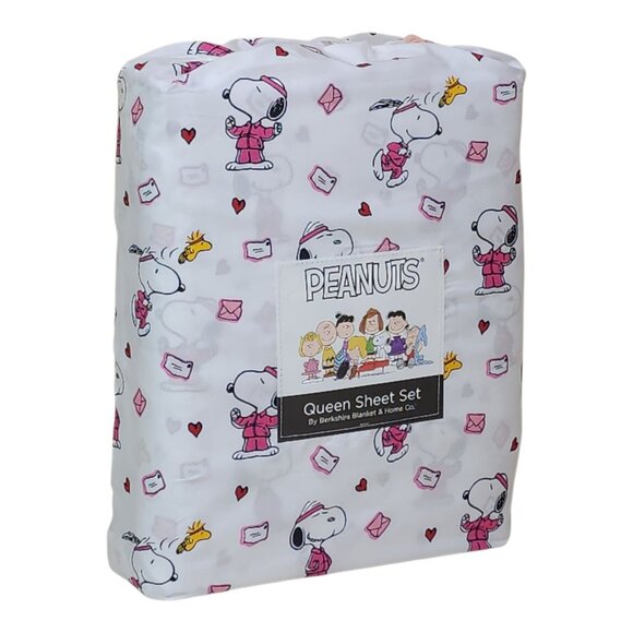 Peanuts Snoopy & Woodstock Queen Sheet Set By Berkshire Valentines Day Letters - Picture 2 of 8